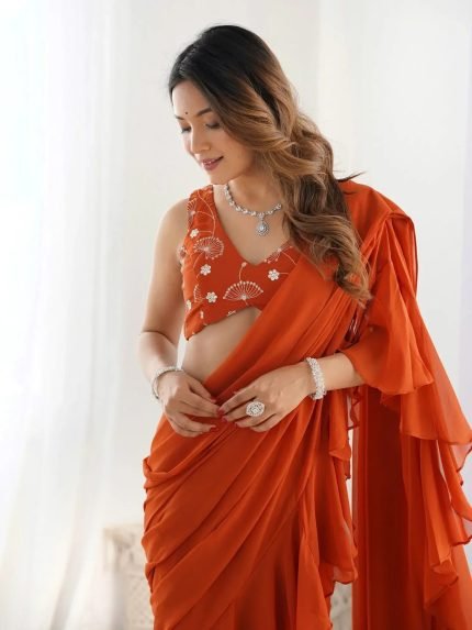graceful-rust-zari-embroidered-georgette-ready-to-wear-sharara-saree-8046273