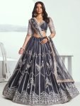 Adorable Slate Grey Embroidered Net Engagement Wear Lehenga Choli