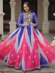 Beautiful Multi-Color Badhani Printed Georgette Navratri Wear Gown