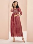 Adorable Coral Red Embroidered Organza Event Wear Kurti