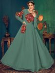 Pista Green Gamthi Work Georgette Festive Wear Gown