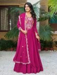 Regal Pink Georgette Sequins Reception Wear Gown With Dupatta