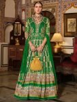 Beautiful Green Bandhani Printed Silk Festival Wear Gown With Dupatta