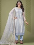 Babelicious Sky Blue Embroidered Sequins Net Fancy Salwar Kameez