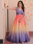Awesome Lavender Pearl Work Organza Event Wear Gown