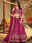 Captivating Rani Pink Thread Embroidery Wedding Wear Lehenga Choli