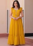 Yellow Embroidered Gown In Georgette