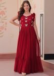Red Embroidered Georgette Gown