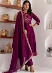 Maroon Embroidered Salwar Suit Set In Art Silk