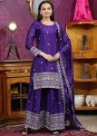 Purple Embroidered Sharara Salwar Suit Set