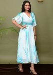 White Tie- Dye Printed Chiffon Readymade Dress