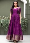 Purple Readymade Zari Woven Gown
