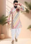 Cream Men Printed Dhoti Kurta For Navratri
