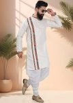 Cream Men Embroidered Navratri Dhoti Kurta