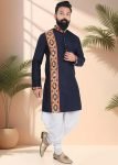 Navy Blue Men Embroidered Navratri Dhoti Kurta