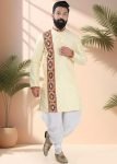 Men Light Yellow Embroidered Navratri Dhoti Kurta