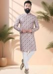 Brown Embroidered Men Kurta Pajama