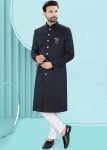 Blue Woven Men Sherwani In Jacquard