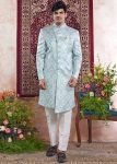 Blue Sky Woven Men Indo Western Sherwani