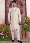 Cream Men Woven Indo Western Sherwani