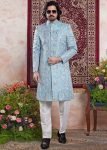 Blue Woven Men Indo Western Sherwani
