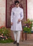 Lavender Men Indo Western Sherwani In Woven Work