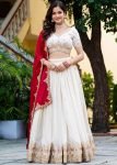 Cream Art Silk Lehenga Choli With Contrast Dupatta