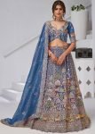 Teal Blue Organza Lehenga Choli With Thread Work