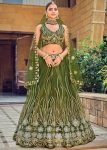 Green Net Lehenga Choli With Thread Embroidery