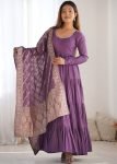 Purple Anarkali Salwar Suit Set In Art Silk