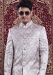 Grey Men Indo Western Sherwani In Woven Work