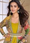 Yellow Embroidered Jacket Style Gown