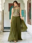 Sweet Green Thread Embroidered Mehendi Wear Palazzo Suit