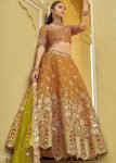 Orange Silk Lehenga Choli With Green Net Dupatta