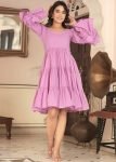 Lavender Pink Tiered Dress In Cotton