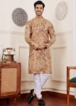 Men Light Brown Printed Kurta Pajama