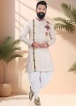 Men Cream Printed Navratri Dhoti Kurta Set