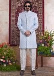 Blue Woven Men Indo Western Sherwani
