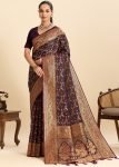 Wine Art Silk Saree With Golden Zari Work