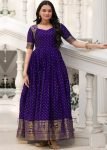 Blue Zari Woven Gown In Silk